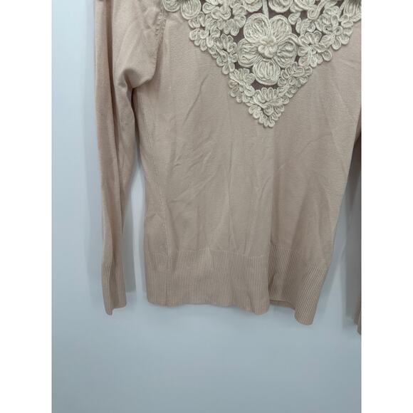 Boston Proper Womens Cream Floral Stitched Turtleneck Sweater Size M Neutral - Picture 3 of 7